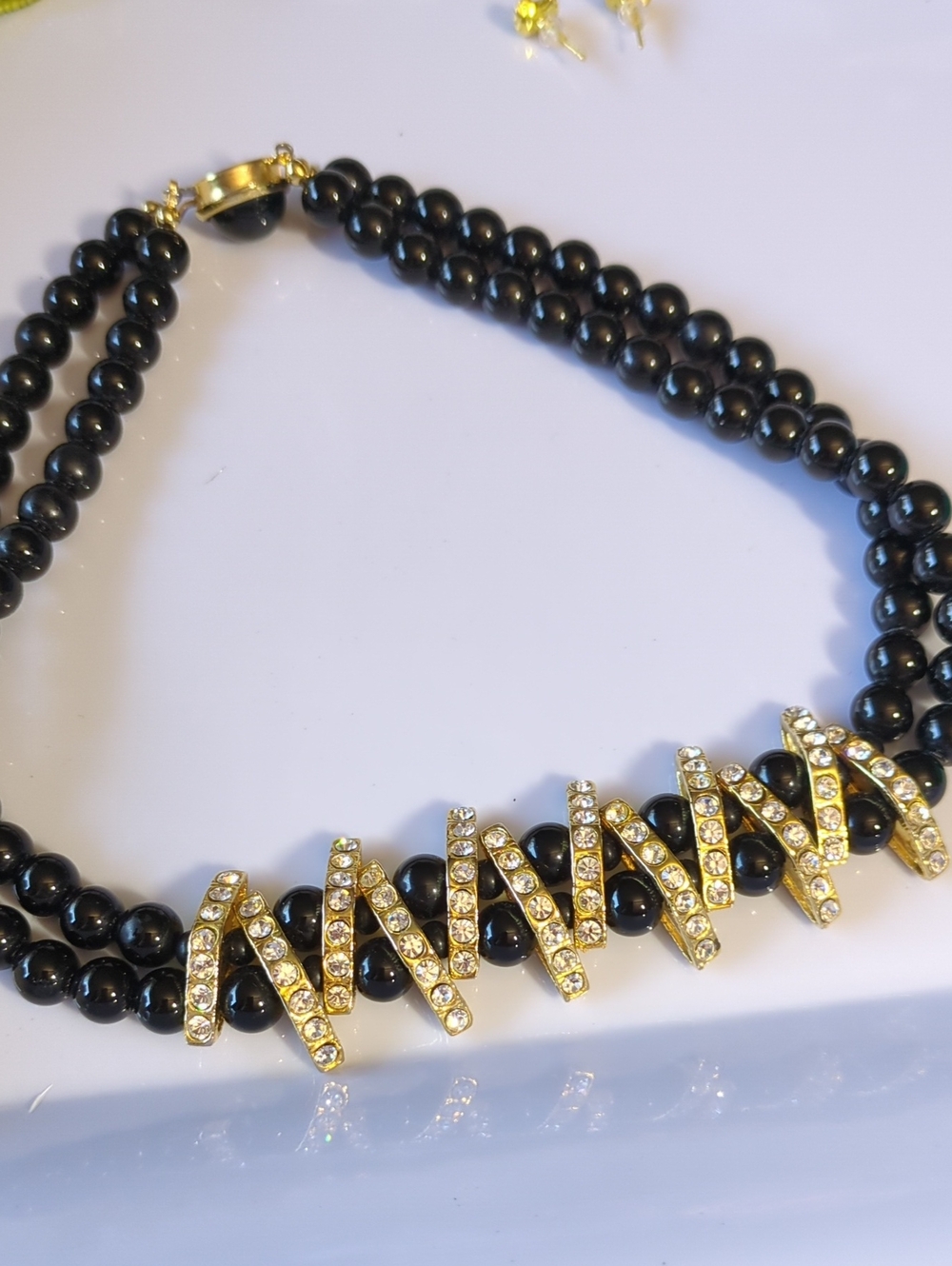 🏵️B28 Vintage Gold & Black Crystal Statement Necklace - Women Jewelry